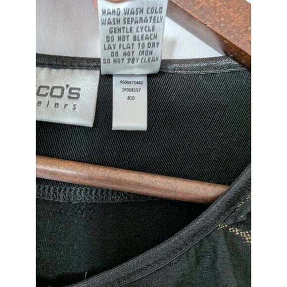 Chico's Cardigan Black Gold Metallic Slinky Ruffle Tiered Size 3 Long Sleeves - Picture 5 of 7